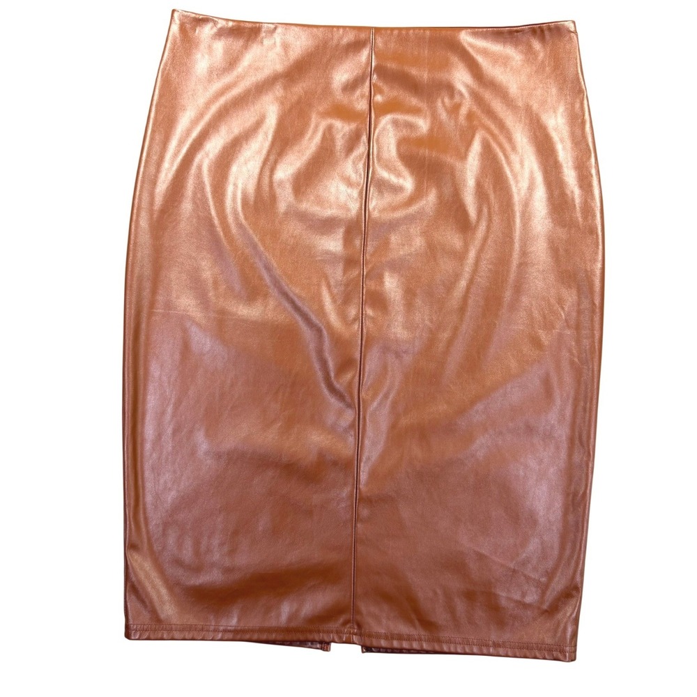 Shein Curve Pencil Skirt Womens 3XL Brown Faux Leather High Waist Slit Office